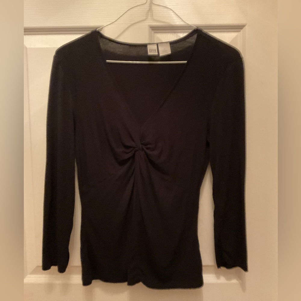 Black stretchy gathered vneck top shirt